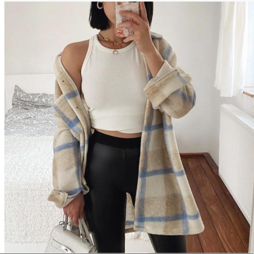 Plaid Tan and Blue Women's Coat